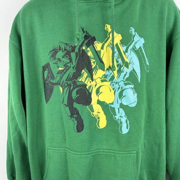Y2K Nintendo Mens Hoodie Size Large Distressed Zelda Game Sweatshirt Green 2006 - Picture 3 of 16